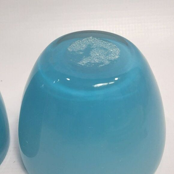 2 Light Blue 3.75" Glass Votive Tea Light Candle Holders Chunky - Picture 6 of 10